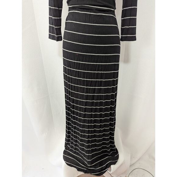 JOAN VASS! ULTRA MAXI STRETCH T-SHIRTING BLACK & GRAY STRIPED L/S DRESS! SZ M - Picture 4 of 11